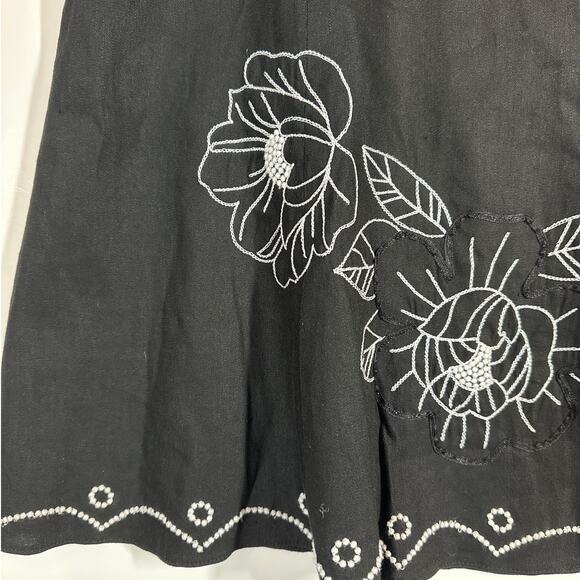 Etcetera Linen Skirt Black White Embroidery Beaded Ribbon 10 Whimsigoth Fairy - Picture 5 of 13